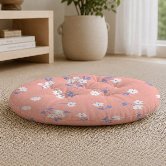 Pink Floral Printed Round Chair Cushion