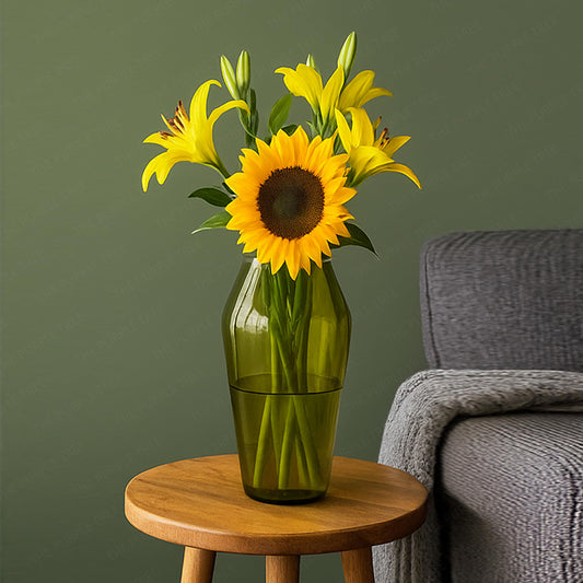Glass Flower Vase (Pack of 1, Yellow)