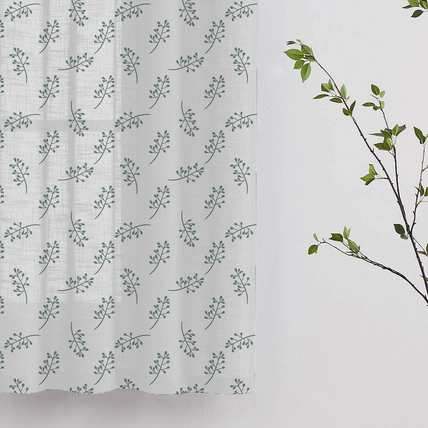 Curtain featuring a stylish green leaf design, perfect for a fresh look.