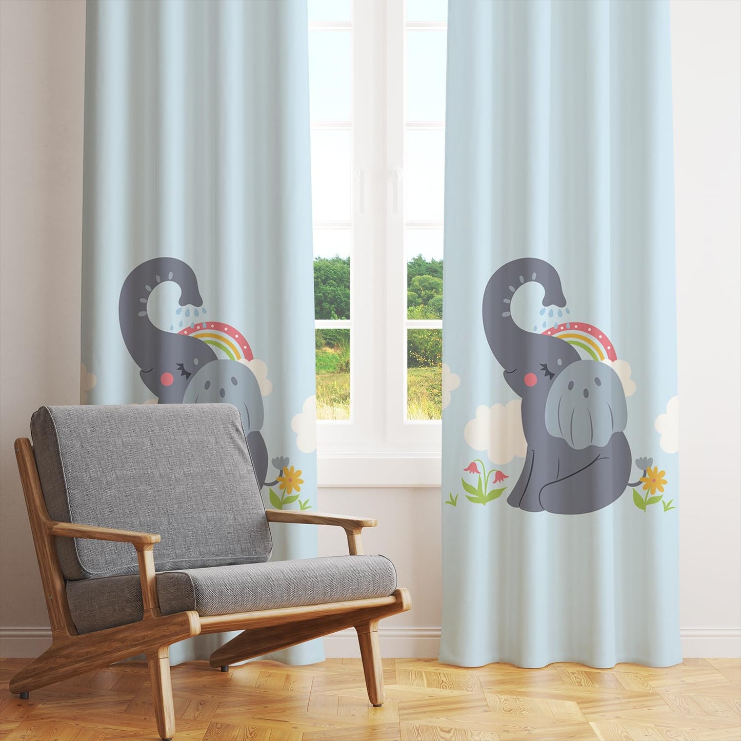Elephant in The Clouds Premium Printed Velvet Curtains