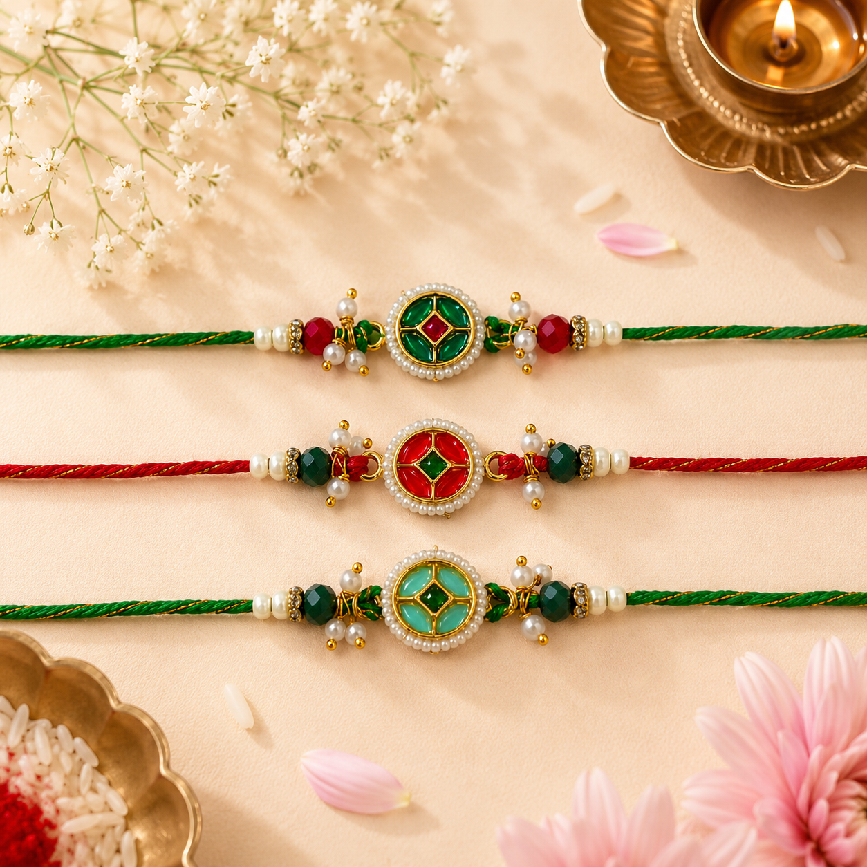 Kundan Rakhis - Set of 3