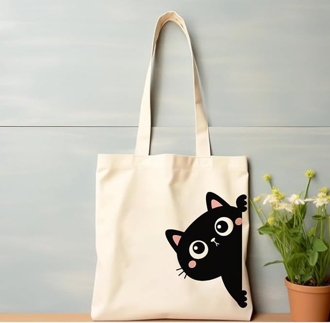 Black Tote Bag Cat Design Funny Black Cat Printed Tote Bag – Egypt