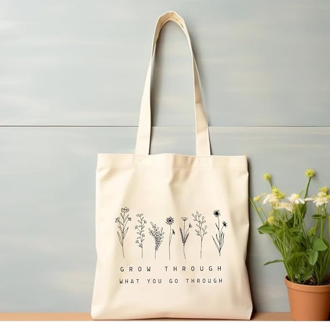 Grow Through Floral Cotton Tote Bags1