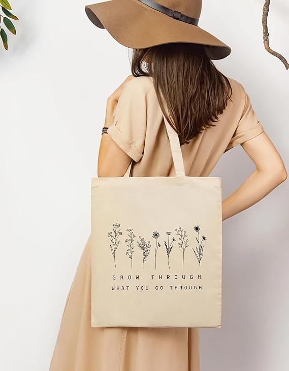 Women carrying Floral Print Cotton Tote Bags