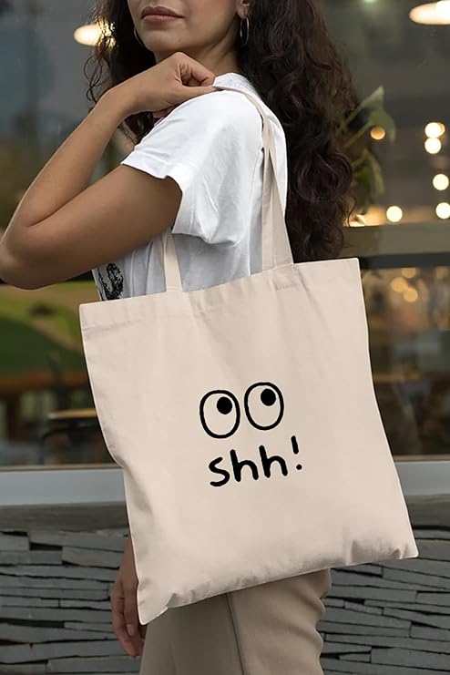 women carrying Rolling eye print on cotton duck tote bag