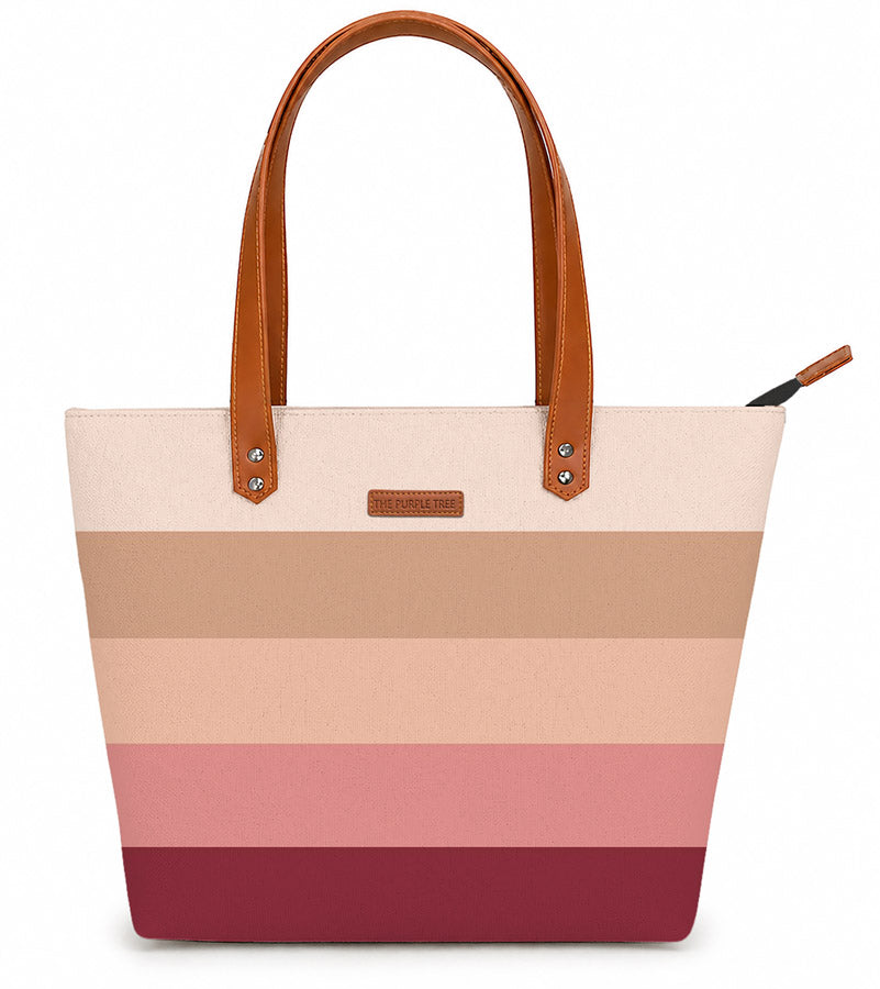 A stylish tote bag with colorful stripes, perfect for carrying all your essentials.