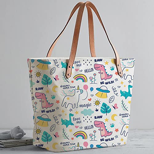 Chic white tote bag showcasing a magical unicorn motif, a must-have accessory for unicorn enthusiasts.