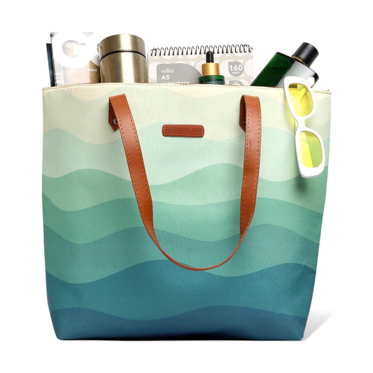 Large tote bag with a trendy wave pattern, ideal for a day at the beach or running errands in style.
