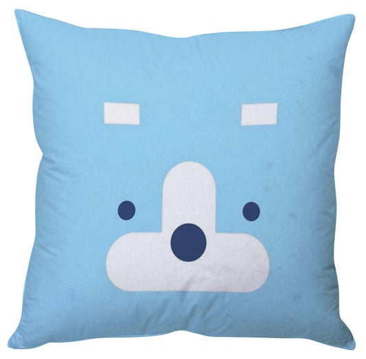 Decorative blue pillow featuring a charming white bear face, great for adding a fun accent to any room.