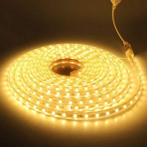 LED rope light featuring vibrant yellow lights.