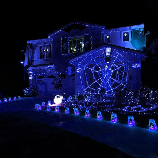 Blue LED Christmas lights shining brightly on a festive tree, creating a magical and enchanting atmosphere.