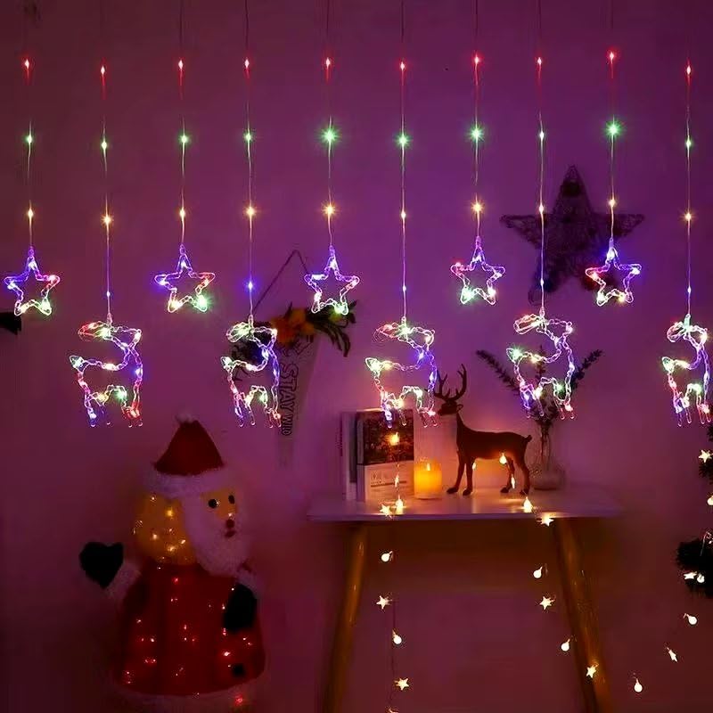 A cozy room adorned with festive Christmas decorations and twinkling lights, creating a warm holiday atmosphere.