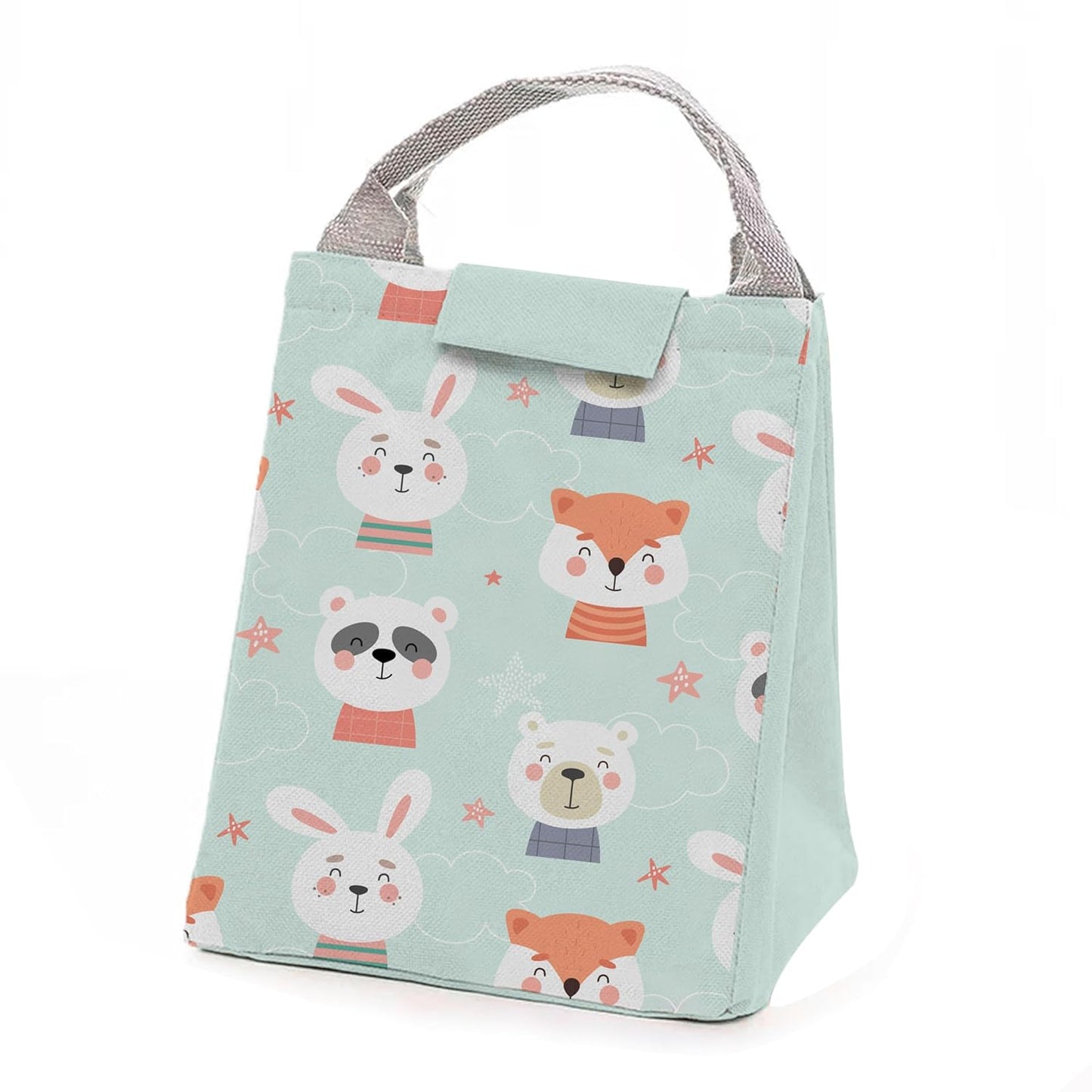 A charming lunch bag adorned with playful animal designs, perfect for carrying meals in style.