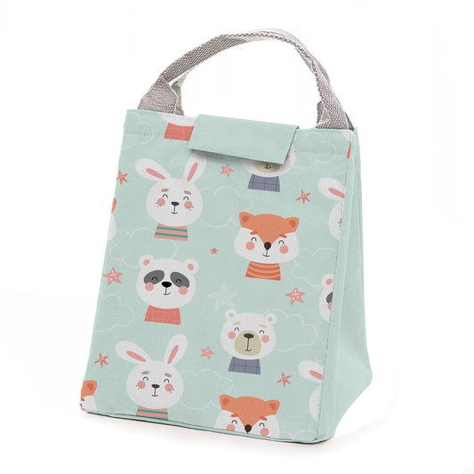 A charming lunch bag adorned with playful animal designs, perfect for carrying meals in style.