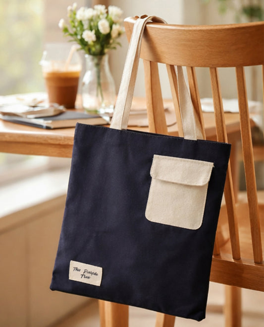 Black Pocket Cotton Tote Bag
