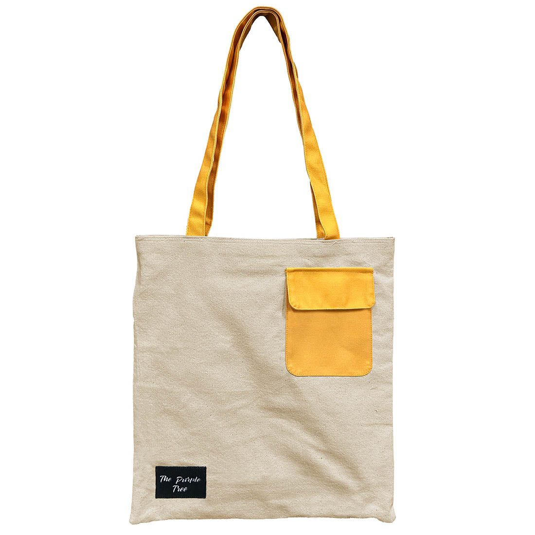 Image of a tote bag with a yellow pocket.