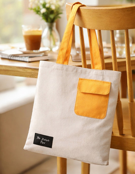 Off White Pocket Cotton Tote Bag