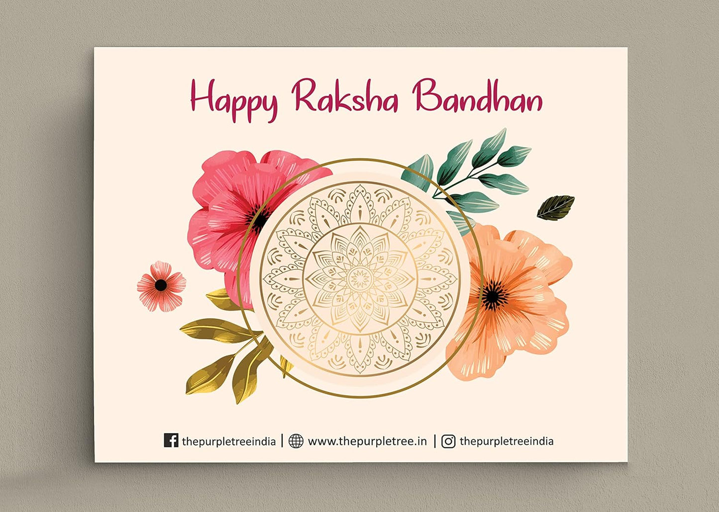 A cheerful Raksha Bandhan card template adorned with traditional symbols and warm wishes.