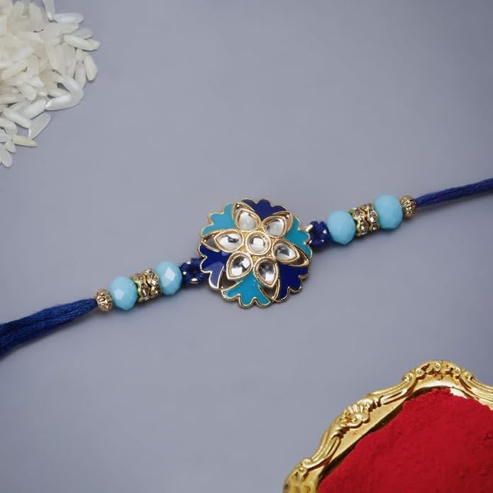 Meenakari Kundan Flower Rakhi