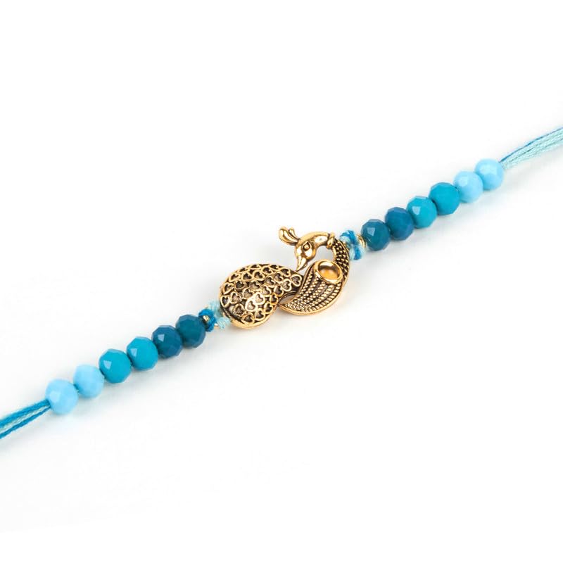 A blue string featuring a shiny gold clasp and a charming gold charm hanging from it.