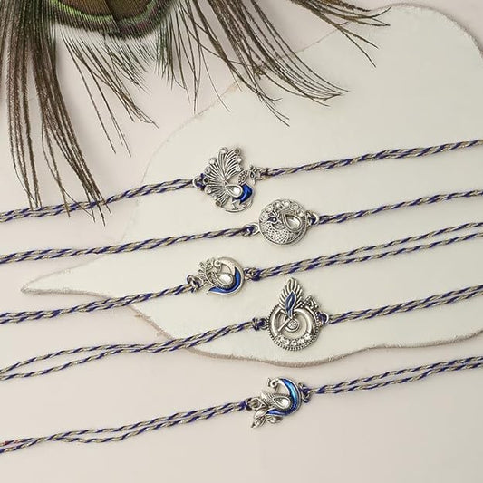 Four silver and blue rakhi , perfect for celebrating Raksha Bandhan with style.