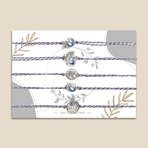 Beautifully crafted silver and blue rakhi , symbolizing the bond between siblings, in a set of four.