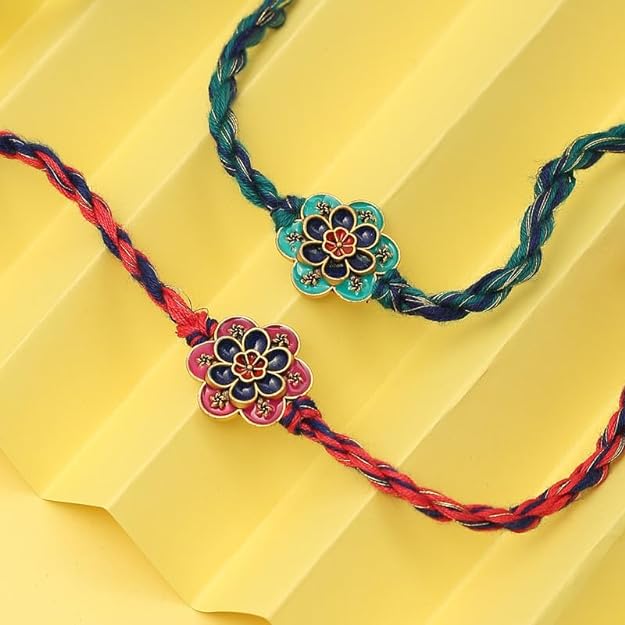 Colorful rakhi  with lovely flower designs, perfect for the festive occasion.