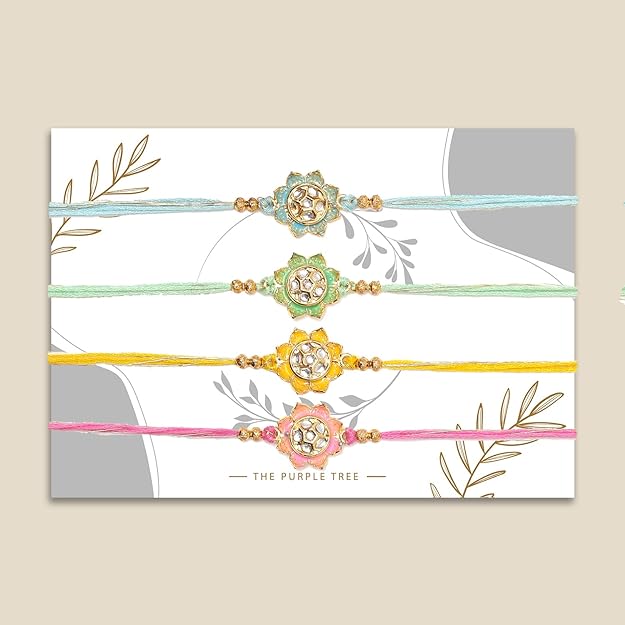 Gold and pink beaded rakhi's, representing the bond between siblings on the auspicious occasion of Raksha Bandhan.