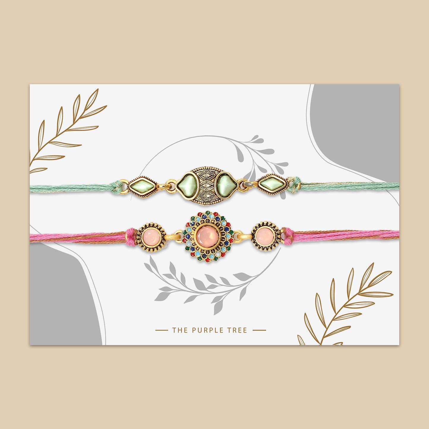 Pink and Green Meenakri Kundan Rakhi