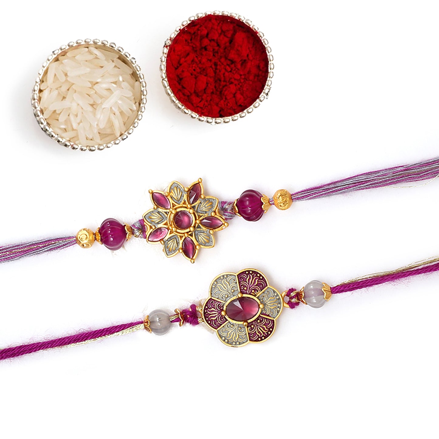 Purple Floral Kundan Rakhi