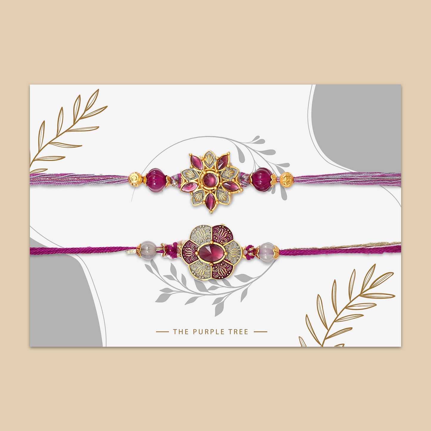 Purple Floral Kundan Rakhi