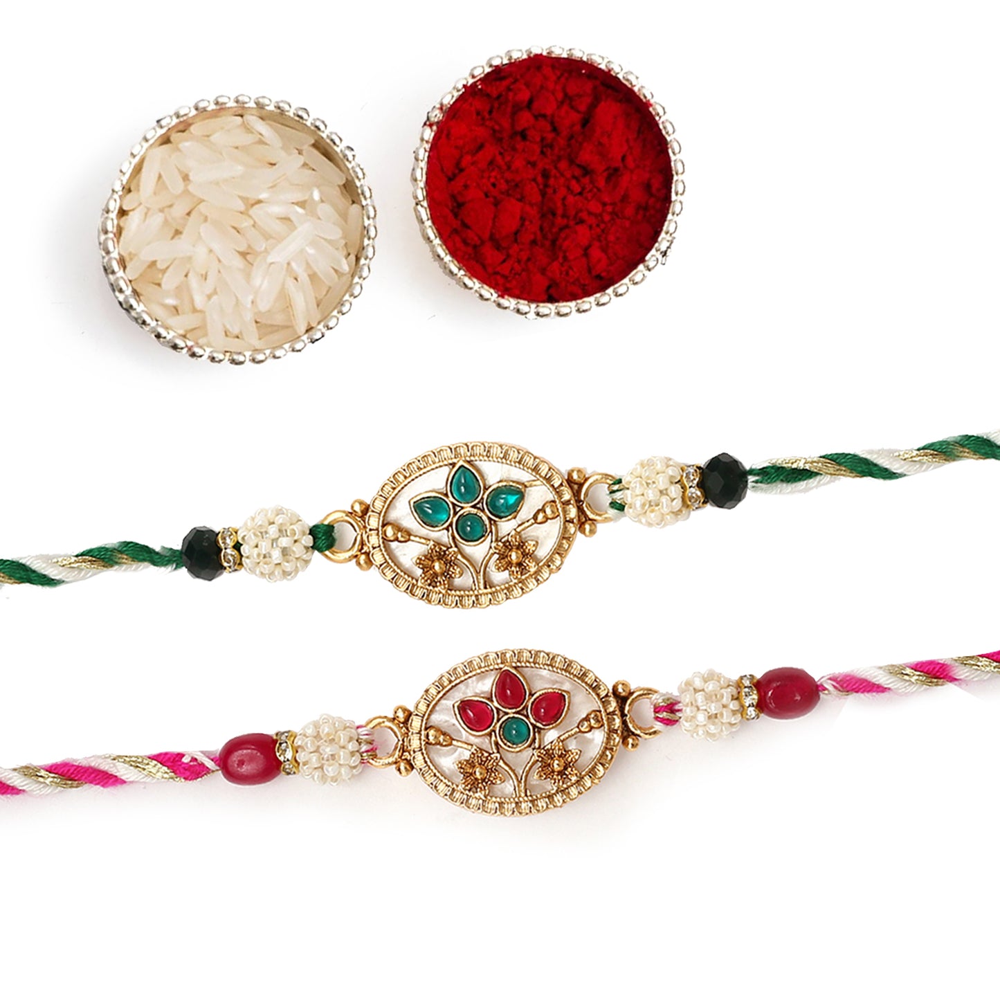 Marble Floral Kundan Rakhi