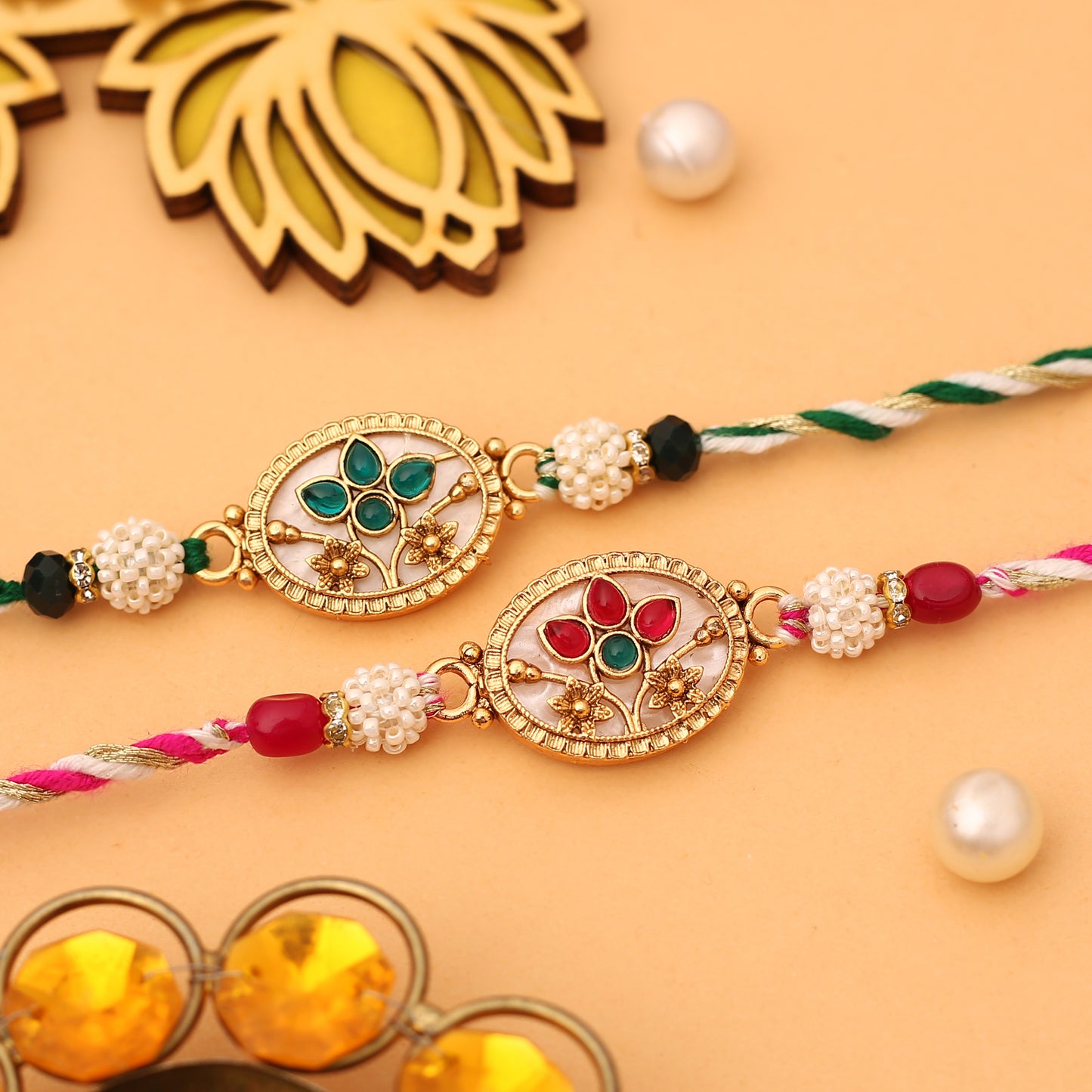 Marble Floral Kundan Rakhi