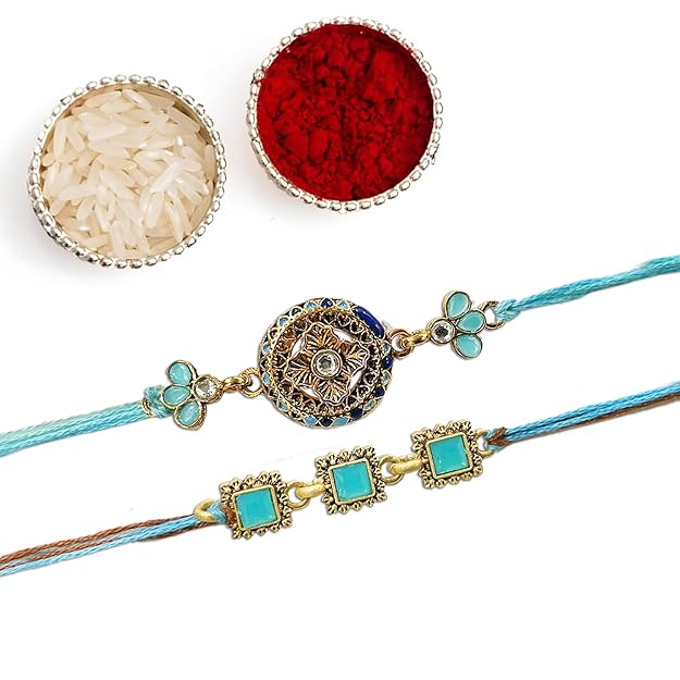 Blue Meenakri Kundan Rakhi