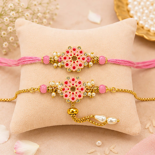 Pink Flower Meenakari Rakhi