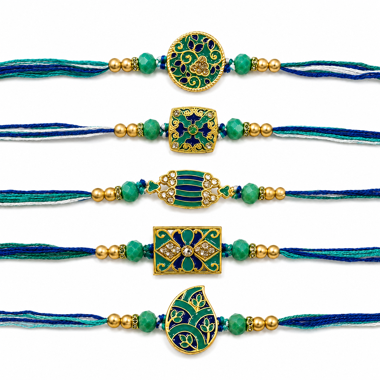 Blue Floral Meenakari Rakhi (Set of 5)