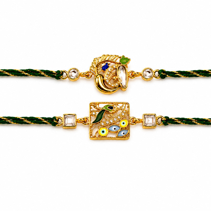 Ganesha & Peacock Kundan Rakhi