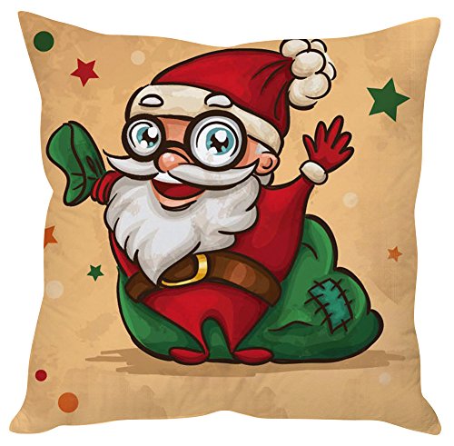 A cozy pillow featuring a cheerful cartoon Santa Claus, perfect for adding holiday spirit to your home decor.