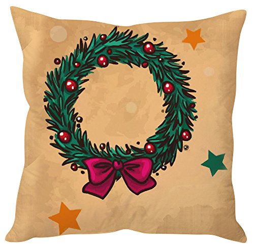 A cozy pillow adorned with a festive Christmas wreath, perfect for holiday decor and seasonal comfort.