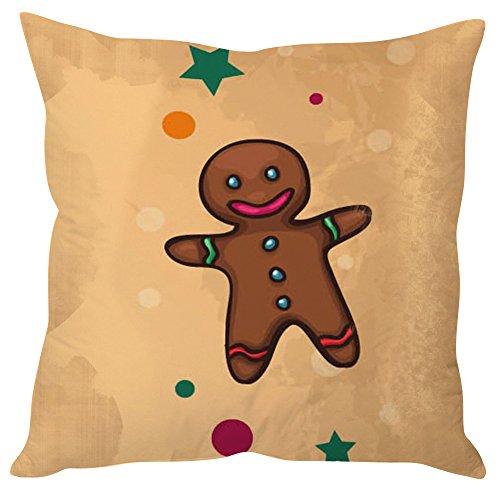 A cozy pillow featuring a cheerful gingerbread man design, perfect for adding a festive touch to any room.