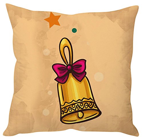 A decorative pillow featuring a charming bell and star design, adding a whimsical touch to any space.
