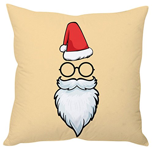A cozy pillow featuring a cheerful Santa Claus face wearing glasses, perfect for holiday decor.
