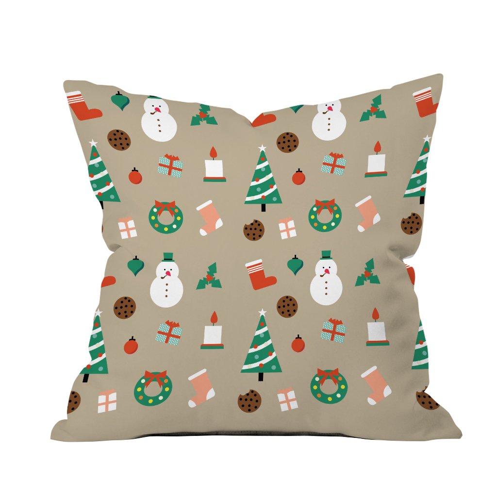 A cozy pillow adorned with festive Christmas decorations, adding a cheerful touch to holiday decor.