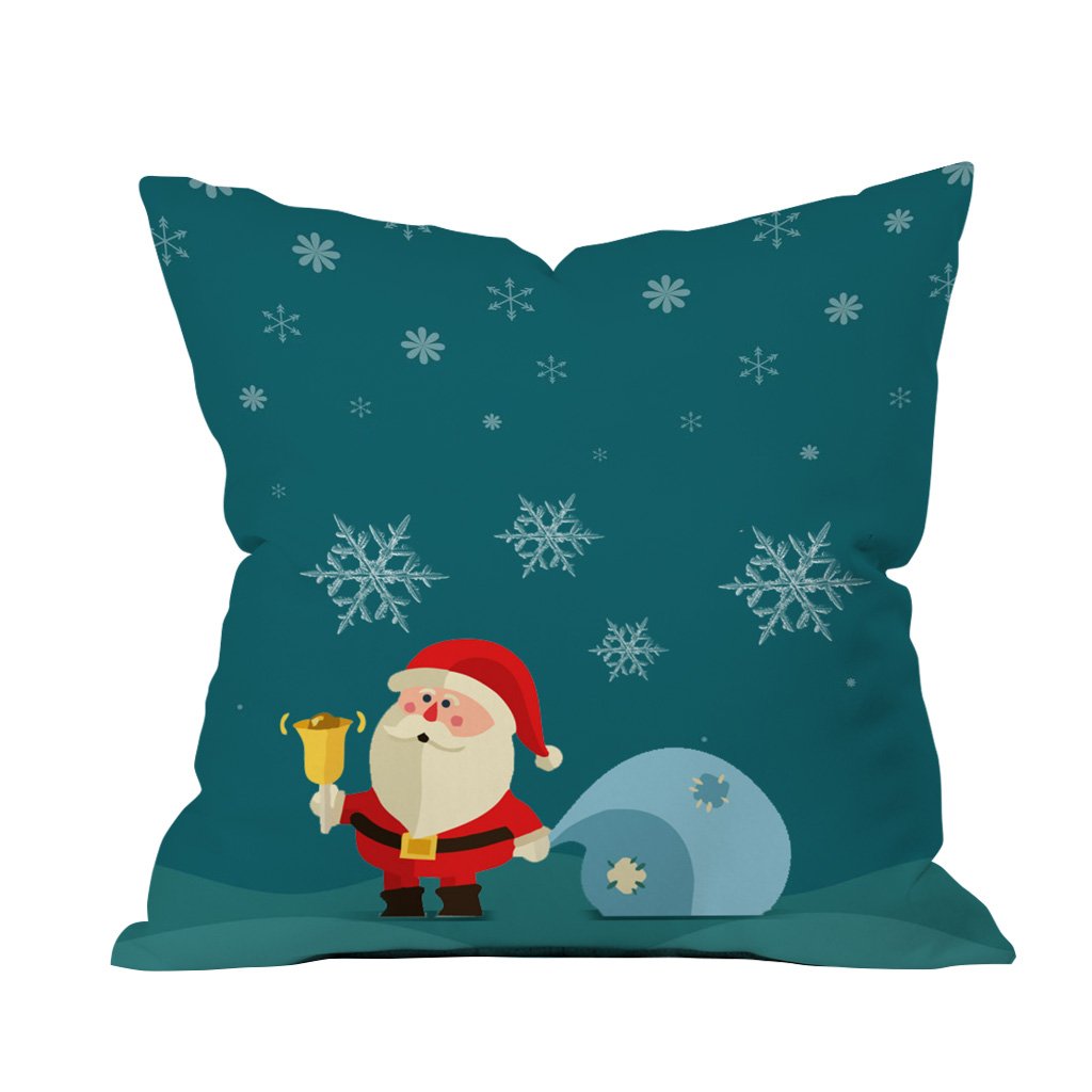 A festive pillow featuring Santa Claus surrounded by delicate snowflakes, perfect for holiday decor.