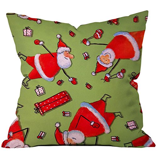 A cheerful pillow adorned with Santa Claus and wrapped presents, ideal for spreading holiday spirit.
