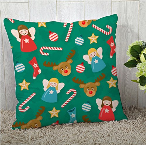 A green pillow adorned with festive Christmas decorations and candy canes, creating a cheerful holiday atmosphere.