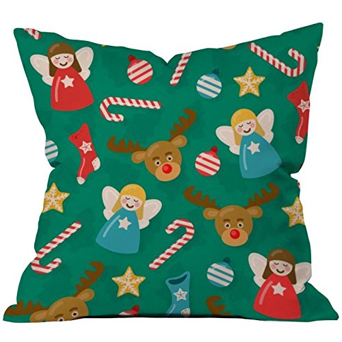 A vibrant green pillow featuring Christmas decorations and candy canes, perfect for enhancing holiday decor.