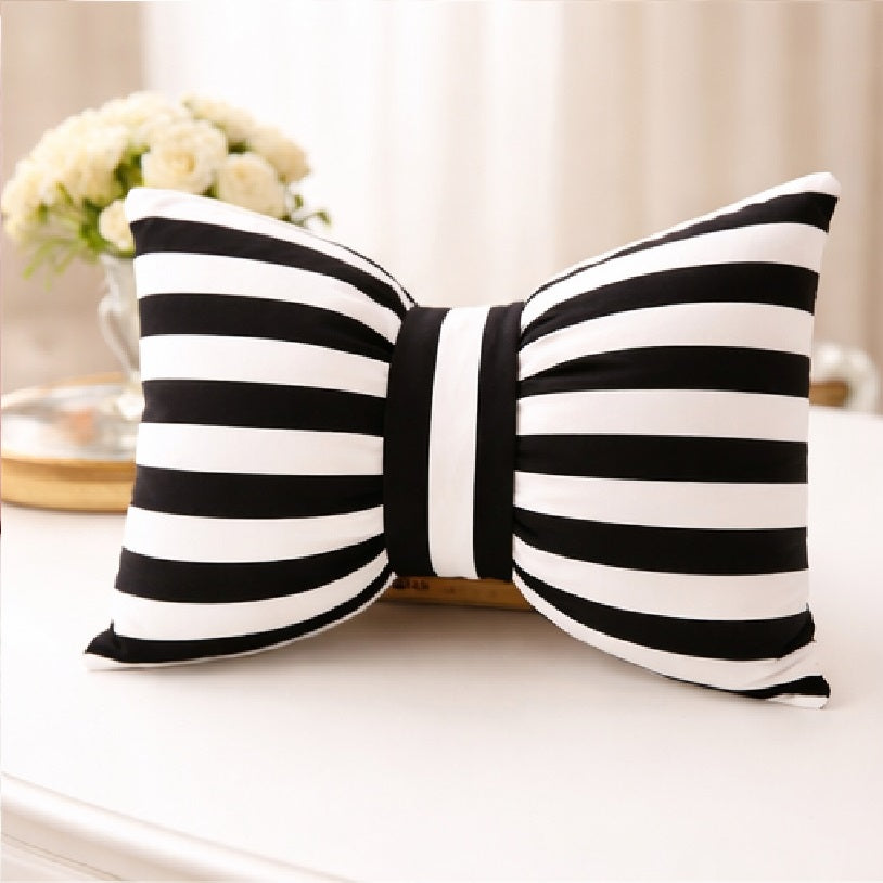 Cute Black Bow Cushion (Pack of 1, 14x16 inch, Satin)