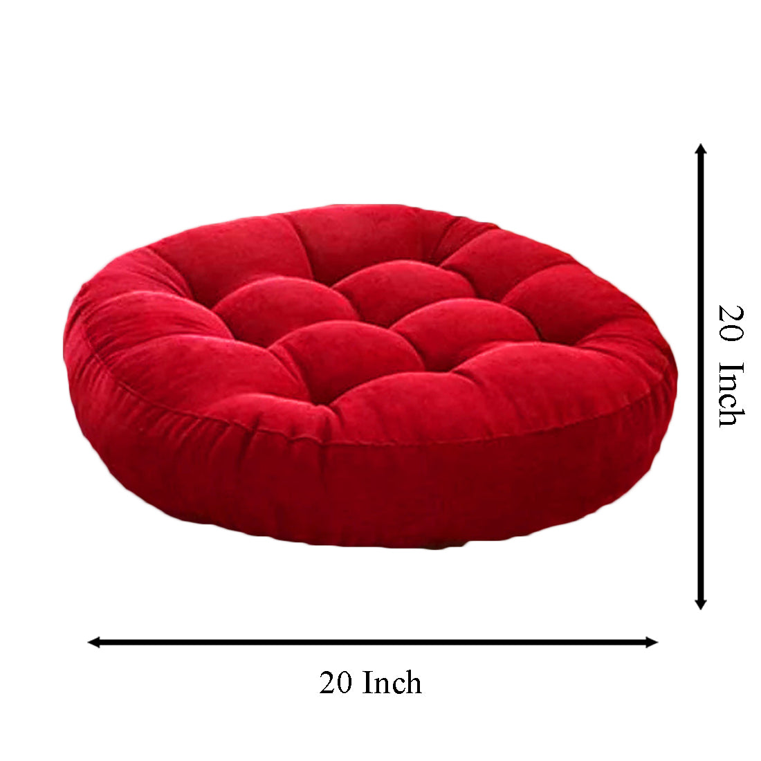 Red cushions placed on a wooden surface.