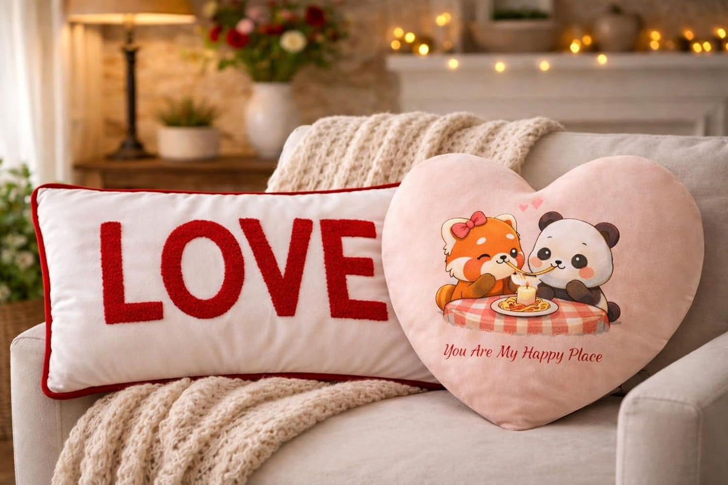 Premium Velvet Panda Heart Shape Cushion